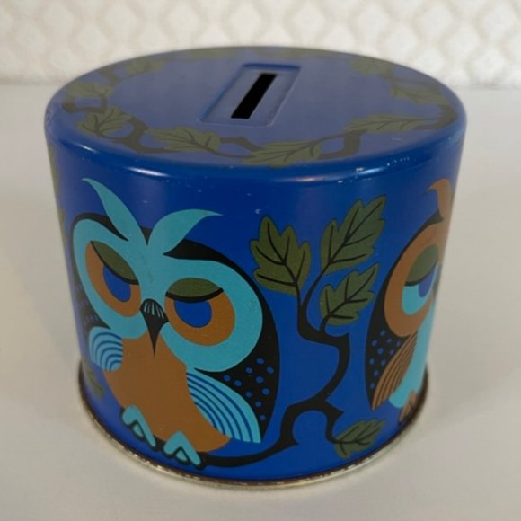 Vtge Bristow's of Devon Owl Metal 3" Bank - Vibrant Colors, 1970's -VG Cond. - Picture 2 of 4